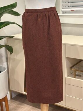 Vintage Wool Brown Midi Pencil Skirt